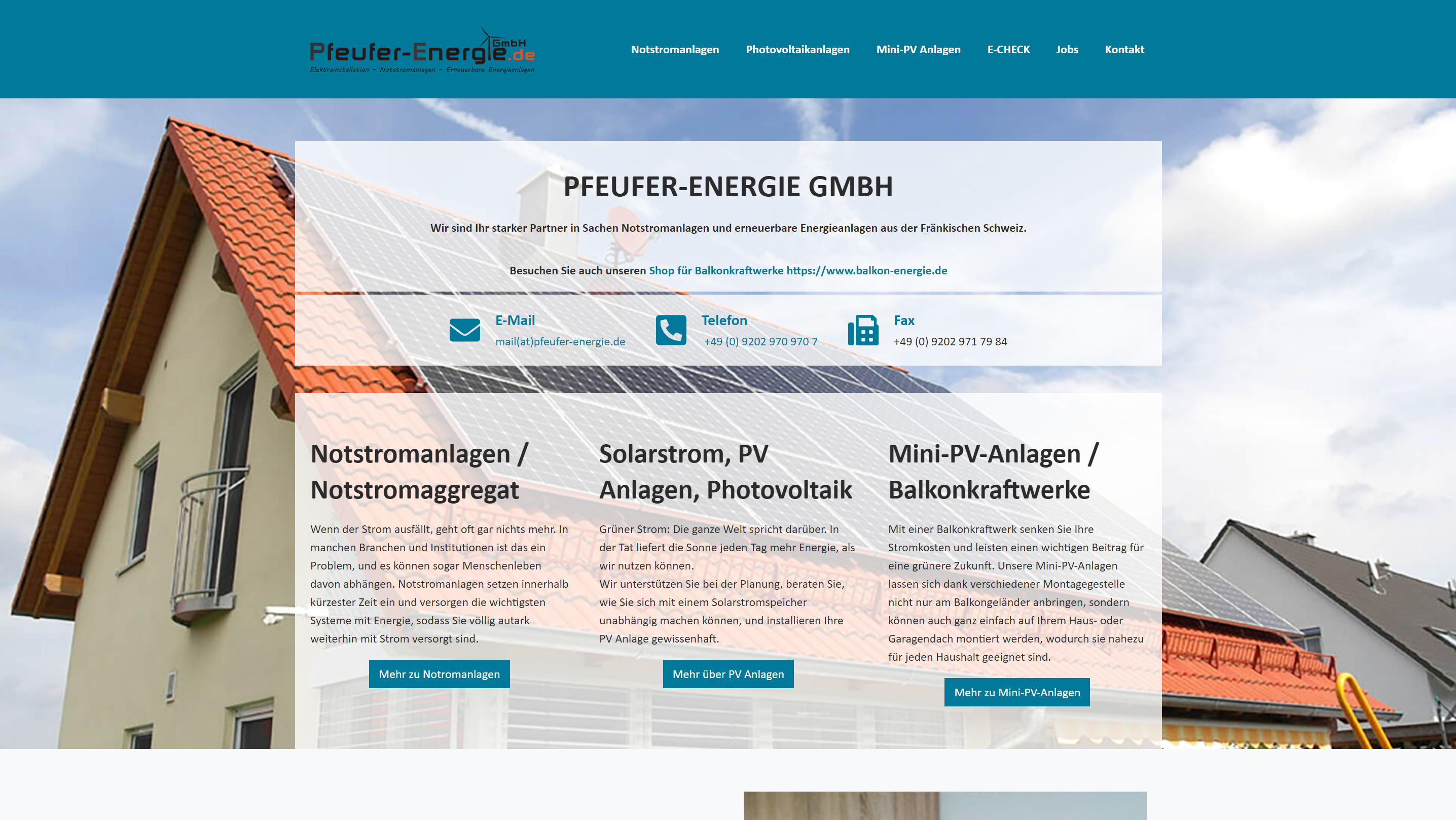 Startseite der Homepage von Pfeufer-Energie.de